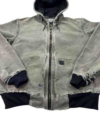 VTG Distressed Faded Carhartt J360 ARG Green Canvas Hooded Jacket Mesh Lined - M