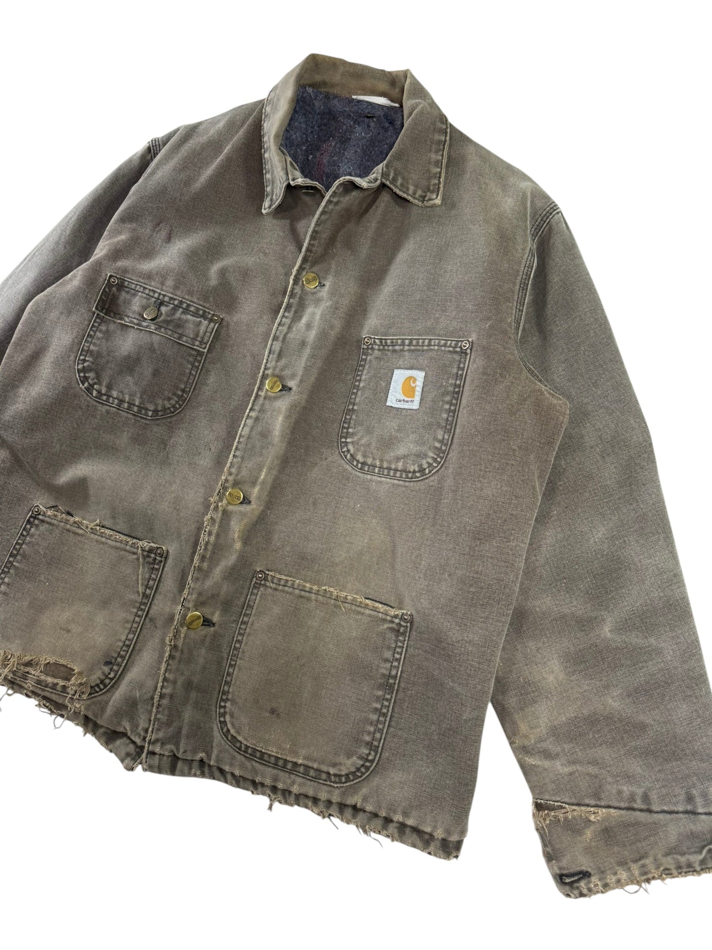 Vintage Carhartt C02CHT Faded Brown Canvas Blanket Lined Distressed Chore Coat XL