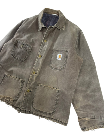 Vintage Carhartt C02CHT Faded Brown Canvas Blanket Lined Distressed Chore Coat XL