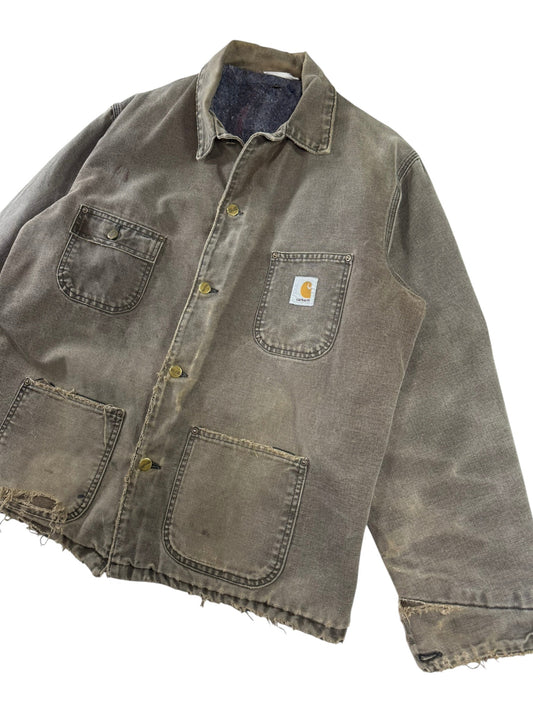 Vintage Carhartt C02CHT Faded Brown Canvas Blanket Lined Distressed Chore Coat XL