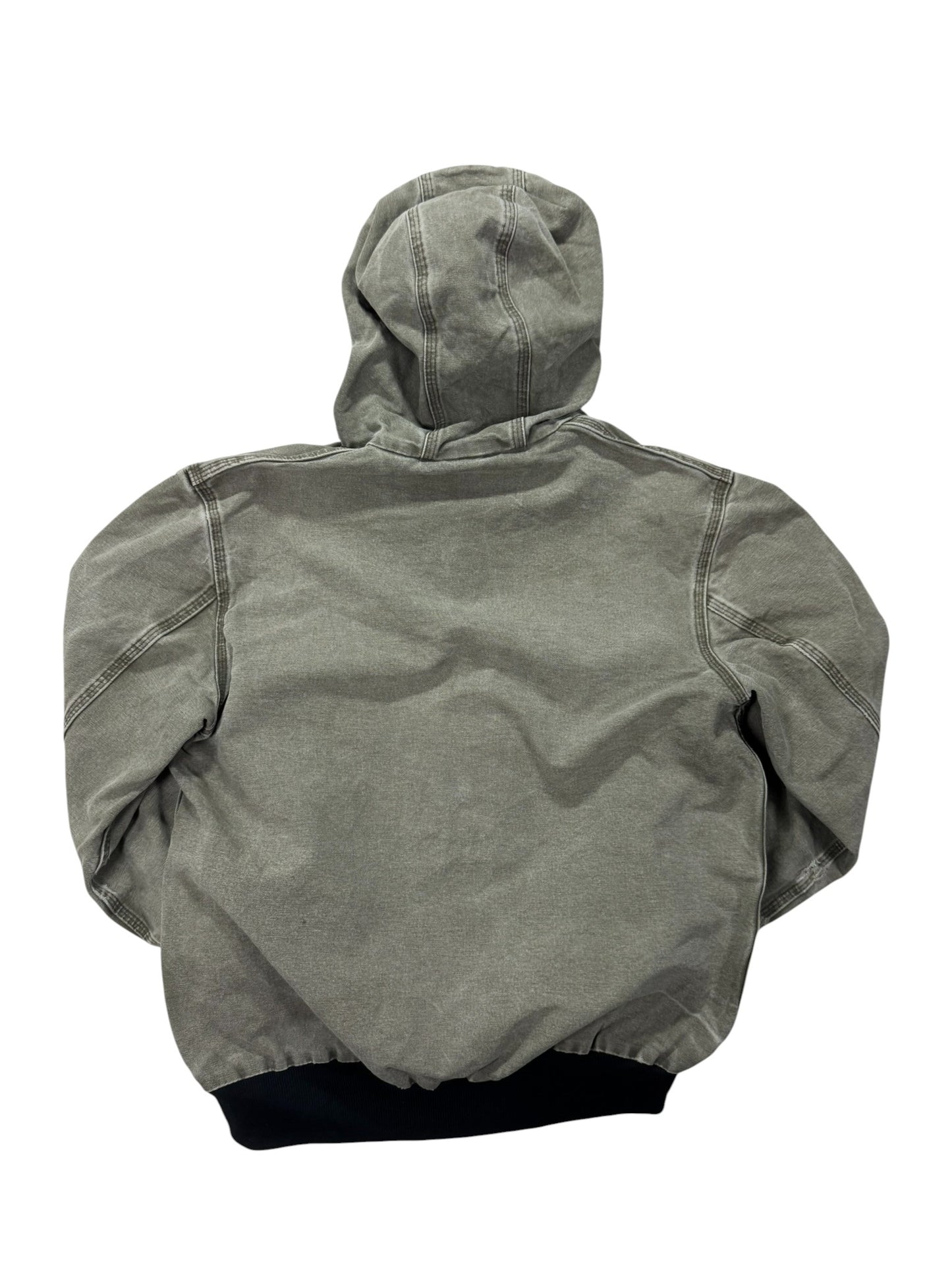 VTG Distressed Faded Carhartt J360 ARG Green Canvas Hooded Jacket Mesh Lined - M