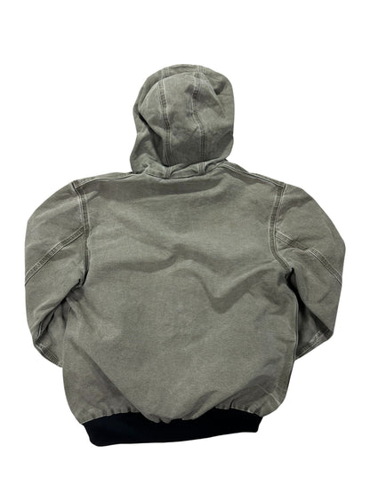 VTG Distressed Faded Carhartt J360 ARG Green Canvas Hooded Jacket Mesh Lined - M