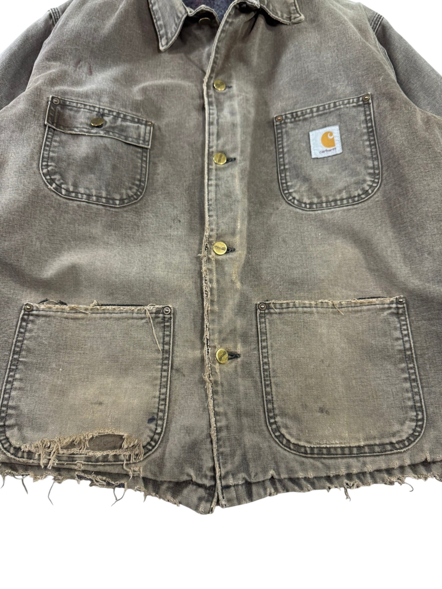 Vintage Carhartt C02CHT Faded Brown Canvas Blanket Lined Distressed Chore Coat XL