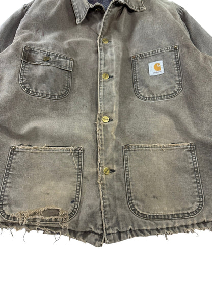 Vintage Carhartt C02CHT Faded Brown Canvas Blanket Lined Distressed Chore Coat XL