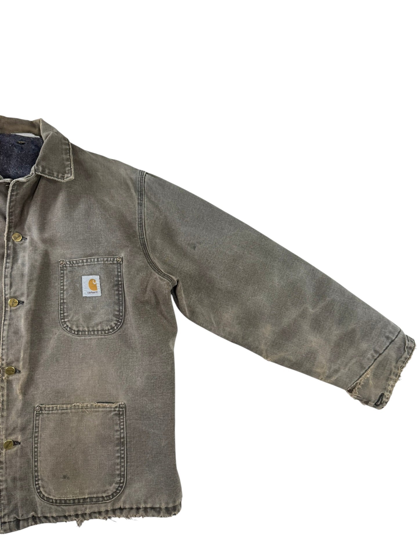 Vintage Carhartt C02CHT Faded Brown Canvas Blanket Lined Distressed Chore Coat XL