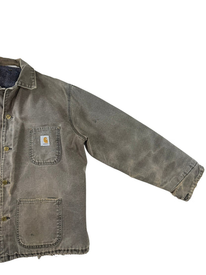 Vintage Carhartt C02CHT Faded Brown Canvas Blanket Lined Distressed Chore Coat XL