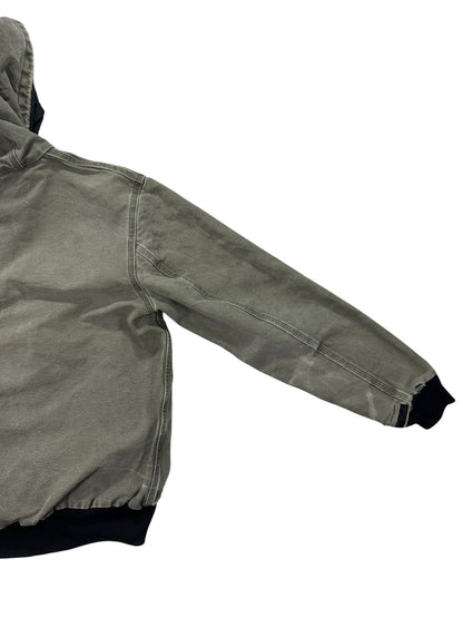 VTG Distressed Faded Carhartt J360 ARG Green Canvas Hooded Jacket Mesh Lined - M