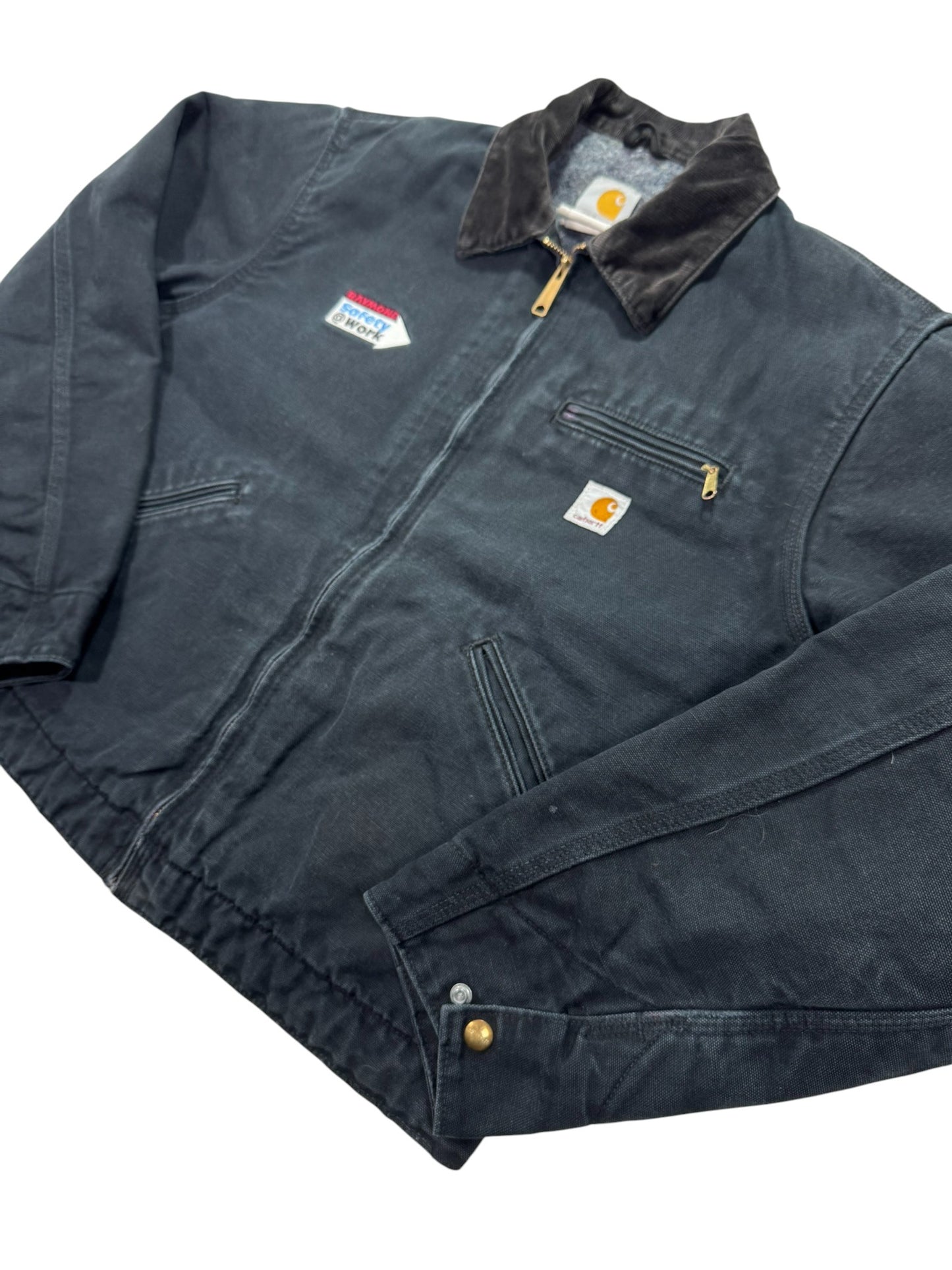 Vintage Carhartt J01 Black Detroit Blanket Lined Work Jacket - Made in USA - L