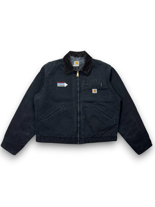 Vintage Carhartt J01 Black Detroit Blanket Lined Work Jacket - Made in USA - L