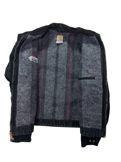 Vintage Carhartt J01 Black Detroit Blanket Lined Work Jacket - Made in USA - L