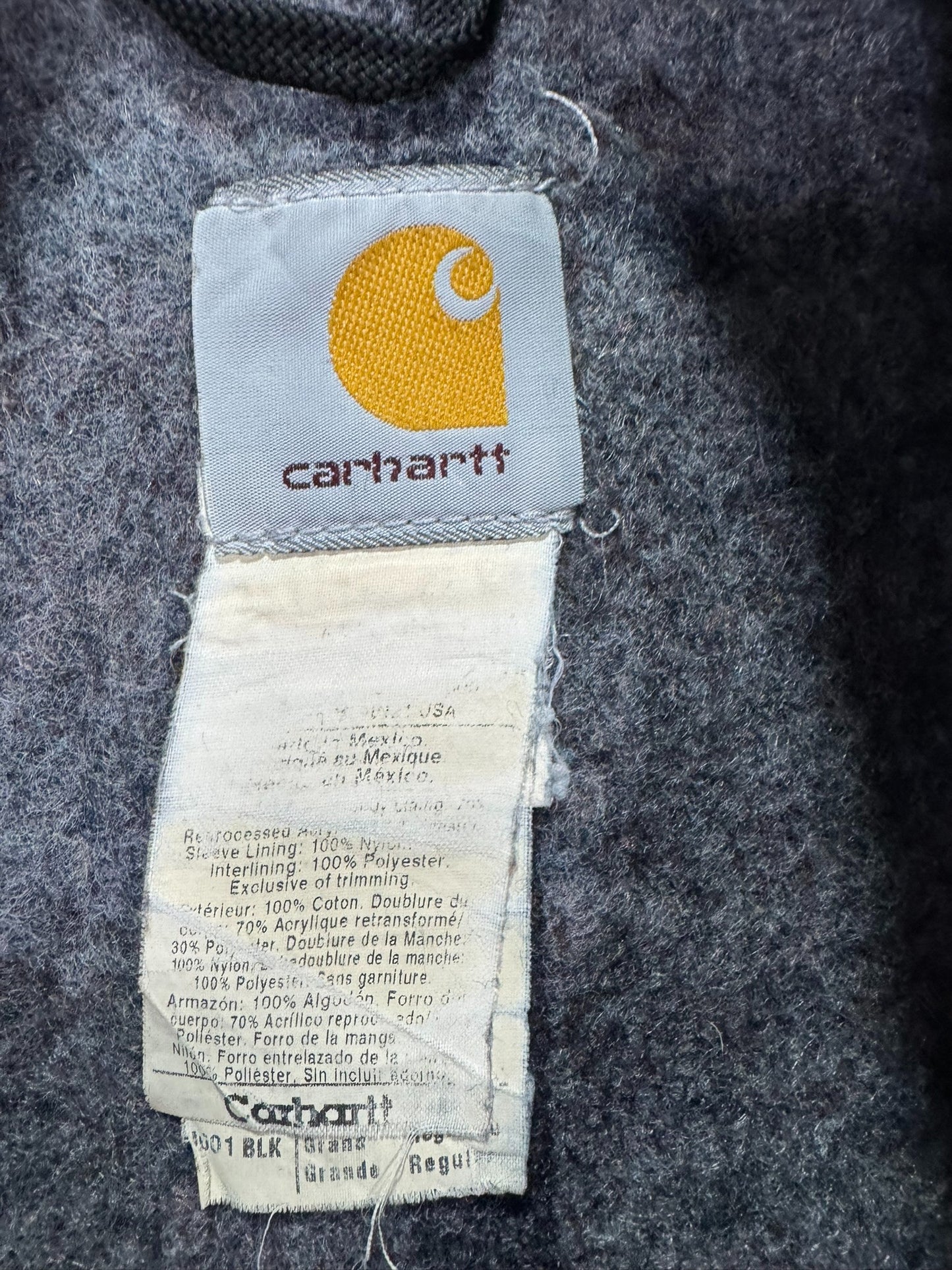Vintage Distressed Carhartt J001 BLK Blanket Lined Detroit Jacket Made in Mexico - L