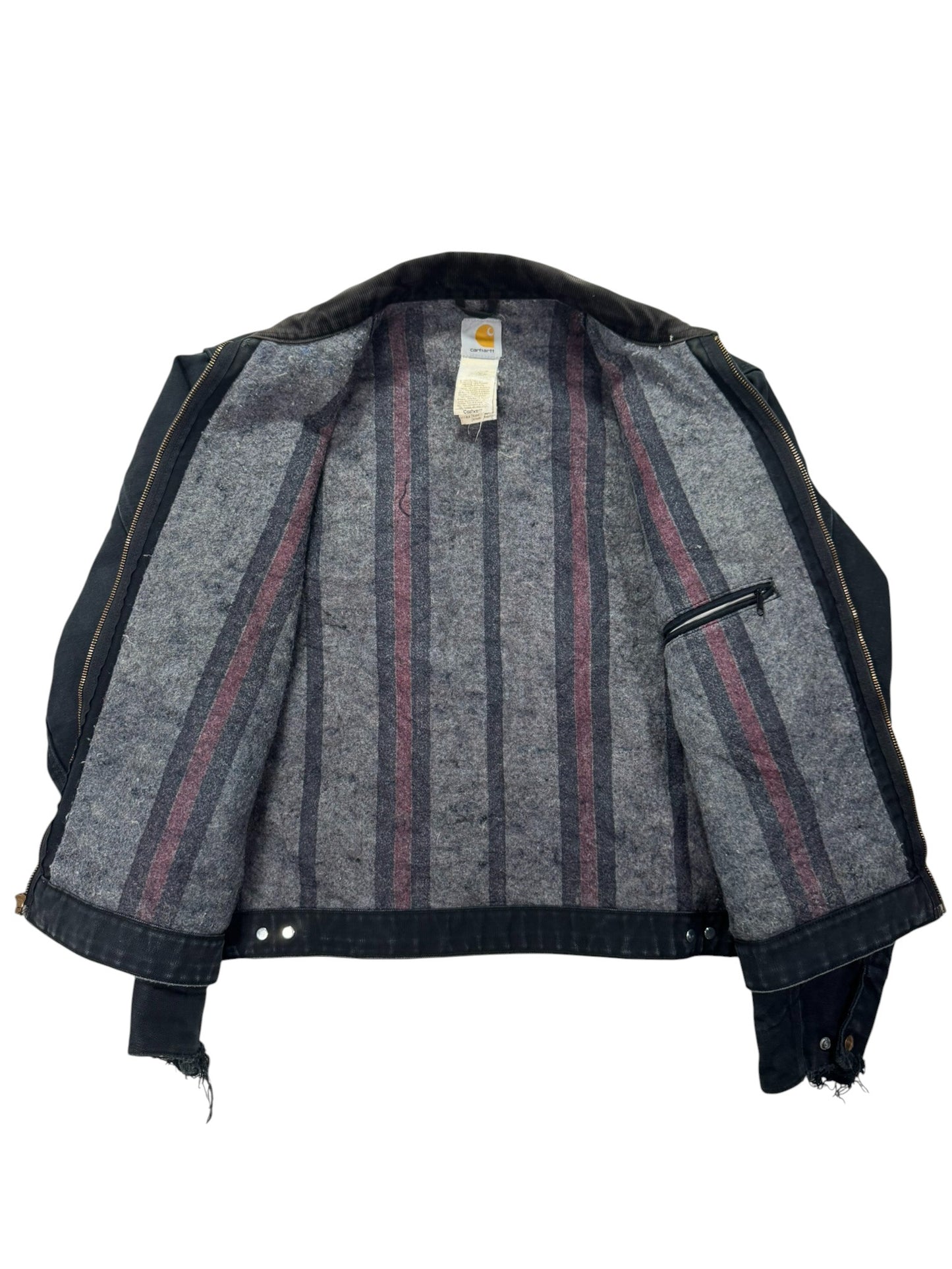 Vintage Distressed Carhartt J001 BLK Blanket Lined Detroit Jacket Made in Mexico - L