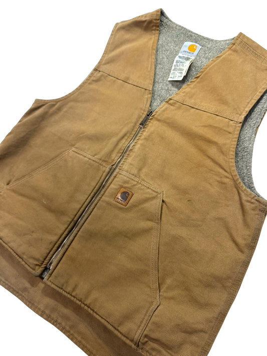 Vintage Carhartt V26 CML Canvas Full Zip Sherpa Lined Vest - Men's Large
