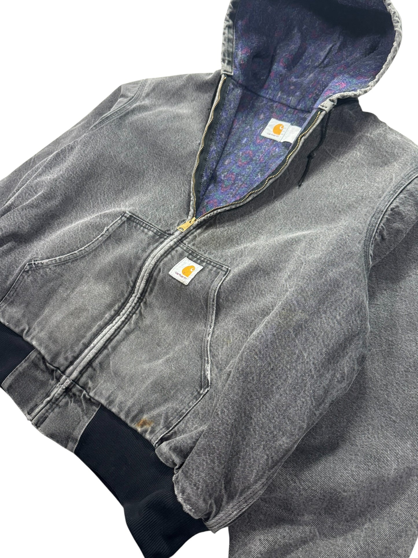 VTG Carhartt JB6865 Aztec Blanket Lined Denim SW Active Jacket Dbl Black - L/XL