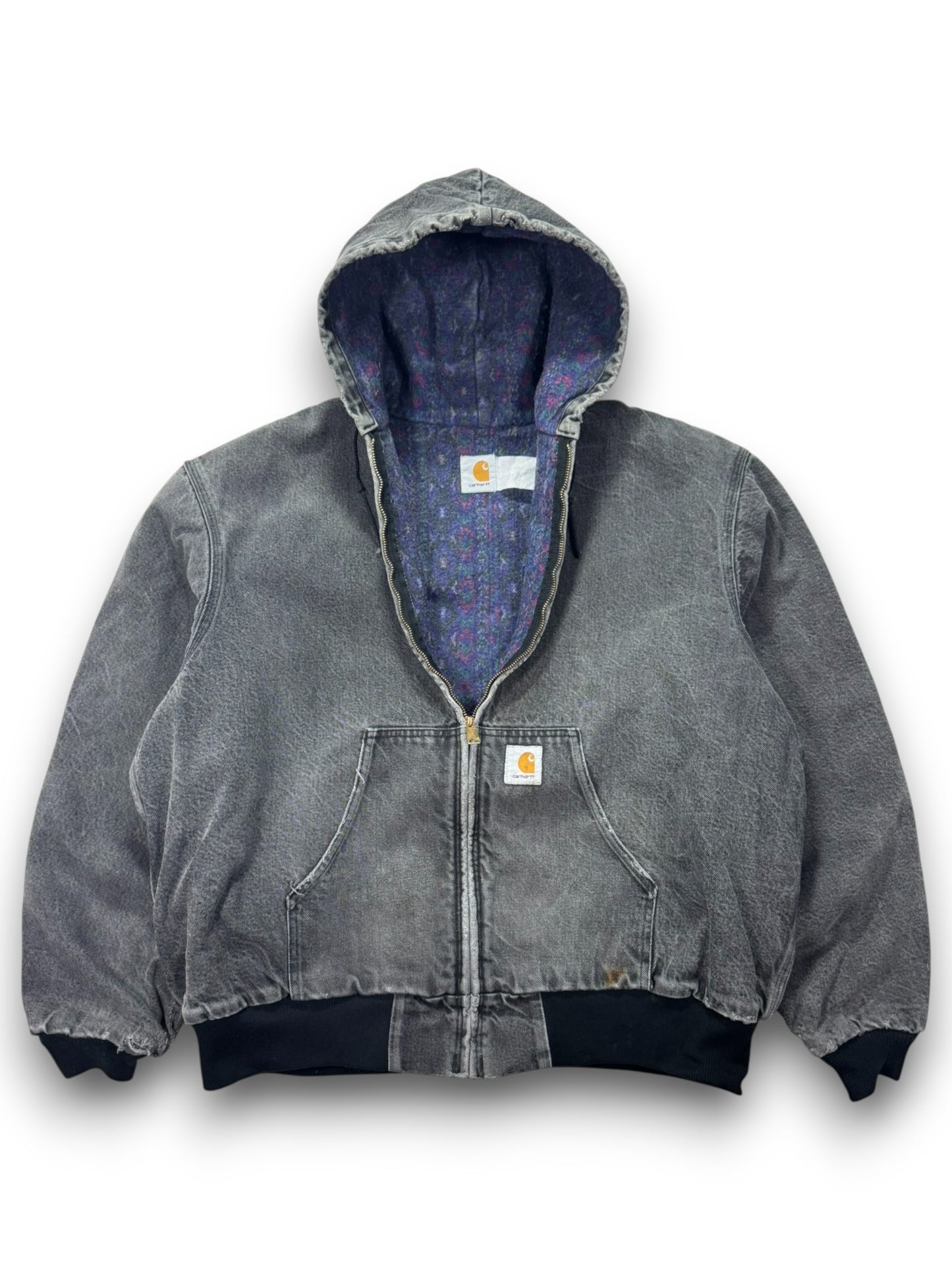 VTG Carhartt JB6865 Aztec Blanket Lined Denim SW Active Jacket Dbl Black - L/XL