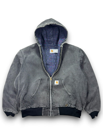 VTG Carhartt JB6865 Aztec Blanket Lined Denim SW Active Jacket Dbl Black - L/XL