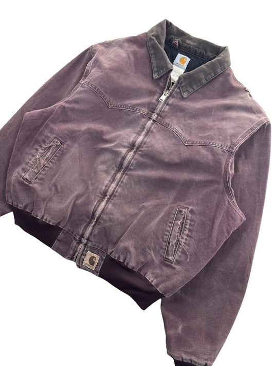 Vintage Carhartt Santa Fe Jacket J14 BRG Burgundy Canvas Bomber USA Men's 2XL