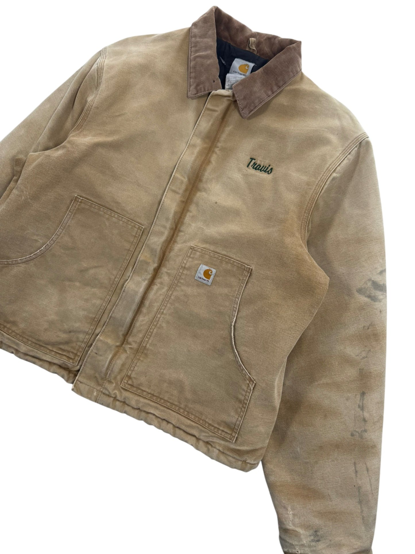 Vintage Carhartt J02 BRN Arctic Detroit Jacket Quilted Distressed Mens 46Tall XL