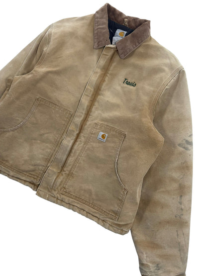 Vintage Carhartt J02 BRN Arctic Detroit Jacket Quilted Distressed Mens 46Tall XL