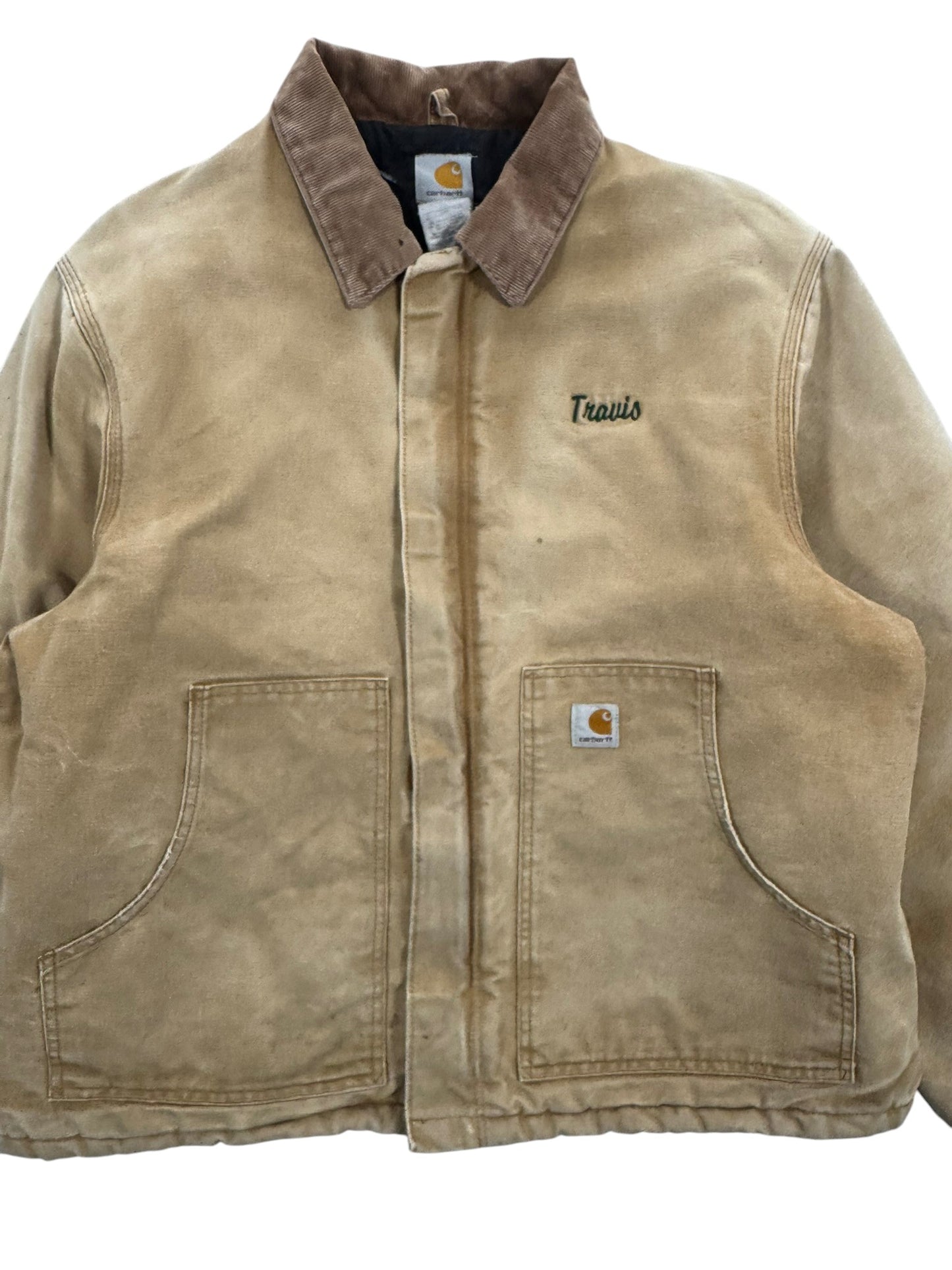 Vintage Carhartt J02 BRN Arctic Detroit Jacket Quilted Distressed Mens 46Tall XL