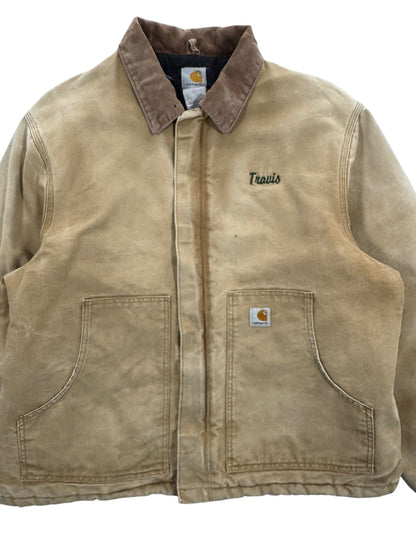Vintage Carhartt J02 BRN Arctic Detroit Jacket Quilted Distressed Mens 46Tall XL