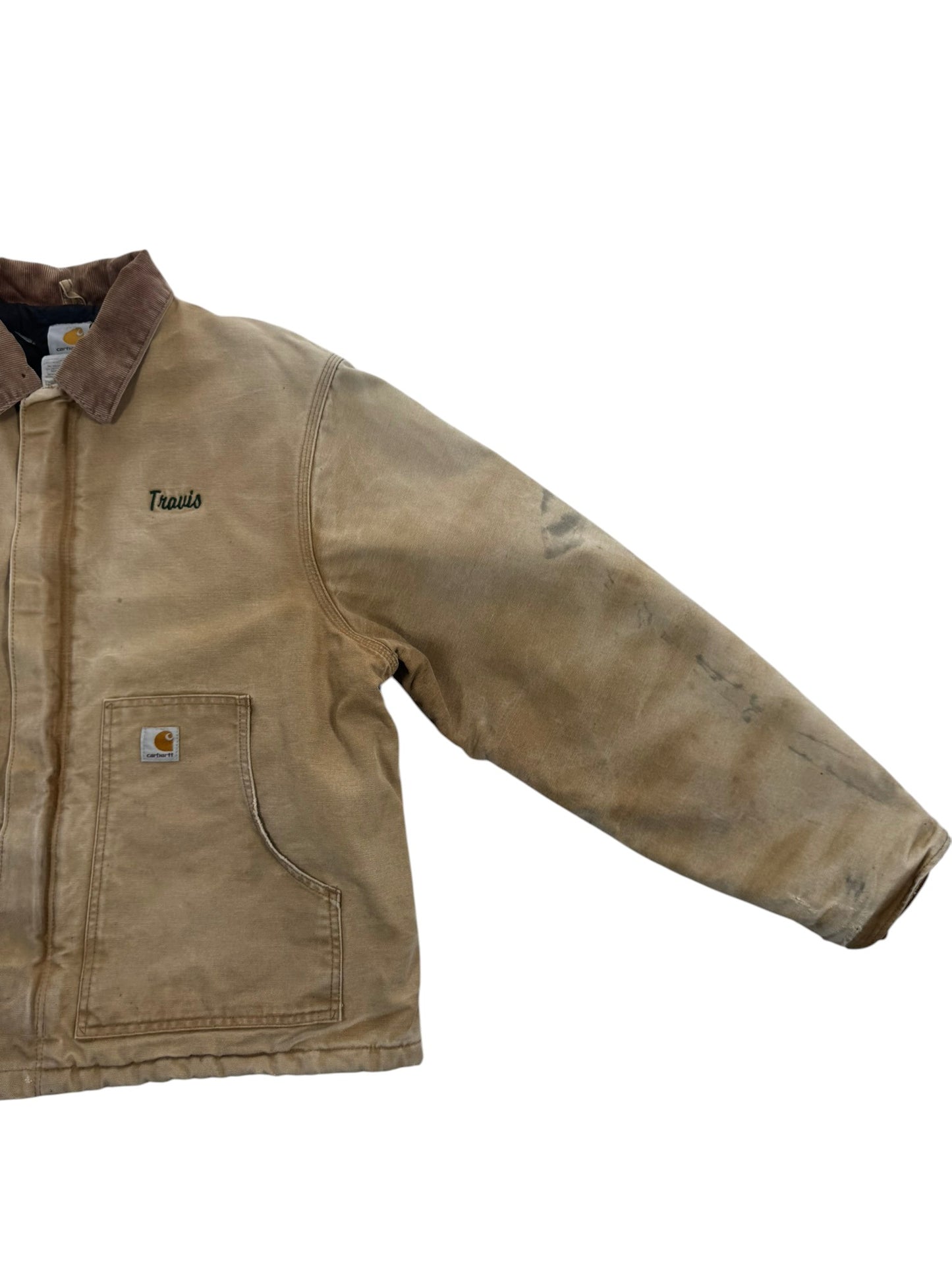 Vintage Carhartt J02 BRN Arctic Detroit Jacket Quilted Distressed Mens 46Tall XL