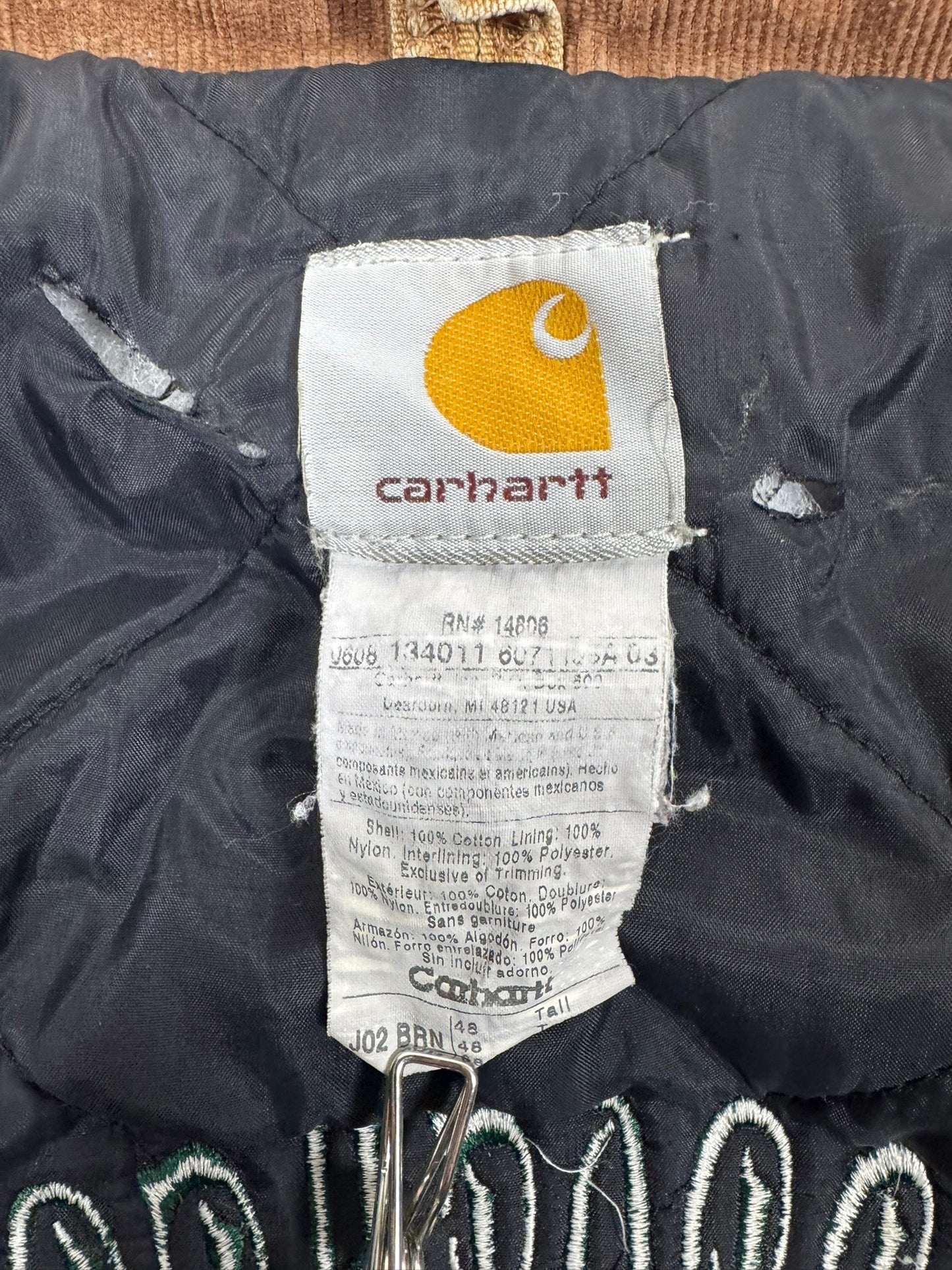Vintage Carhartt J02 BRN Arctic Detroit Jacket Quilted Distressed Mens 46Tall XL