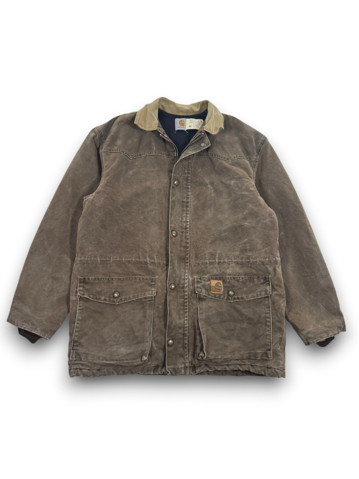 Vintage Carhartt CQ7082 CHT Brown Quilt Lined Collar Chore Coat Men's Medium