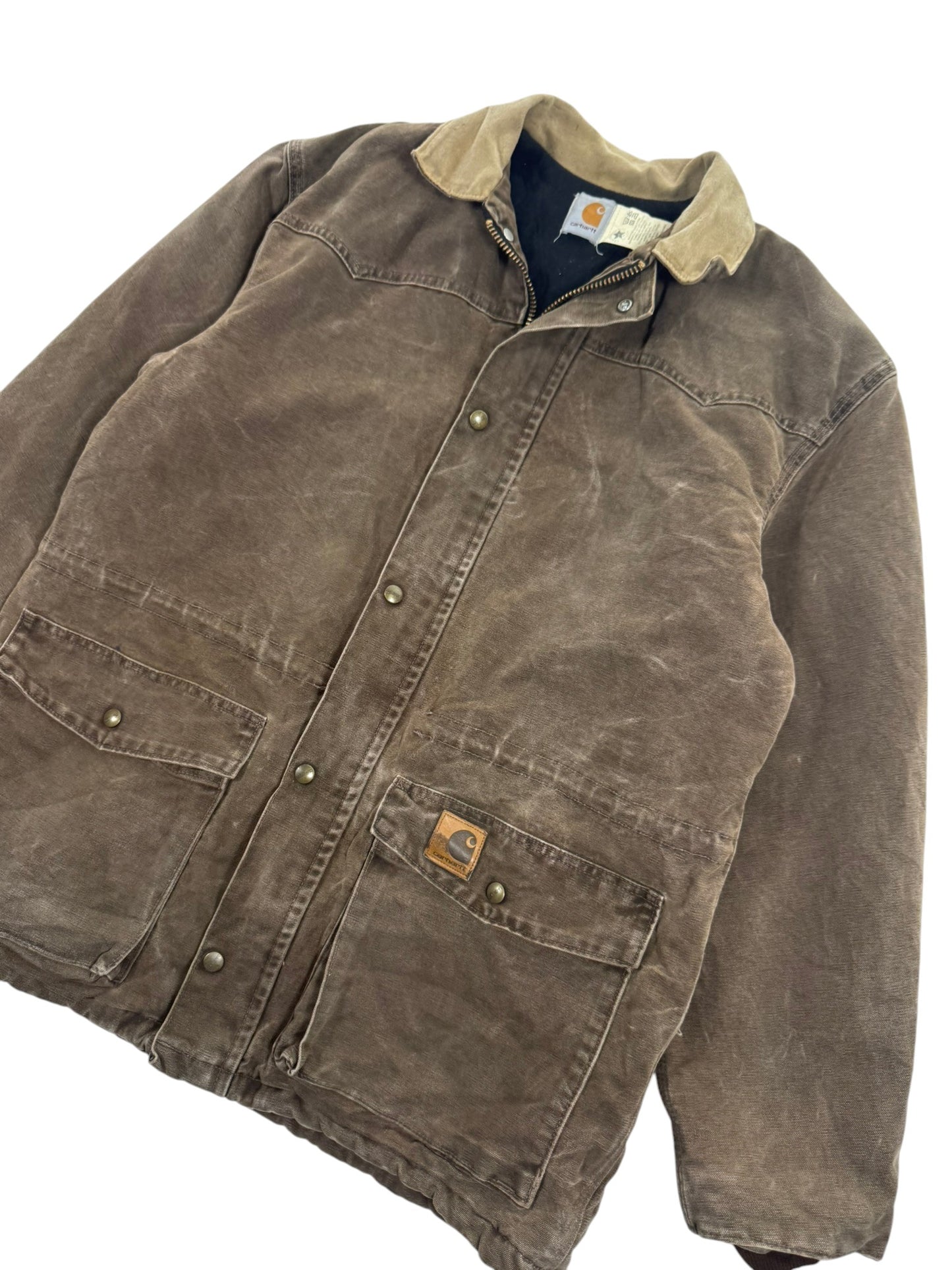 Vintage Carhartt CQ7082 CHT Brown Quilt Lined Collar Chore Coat Men's Medium