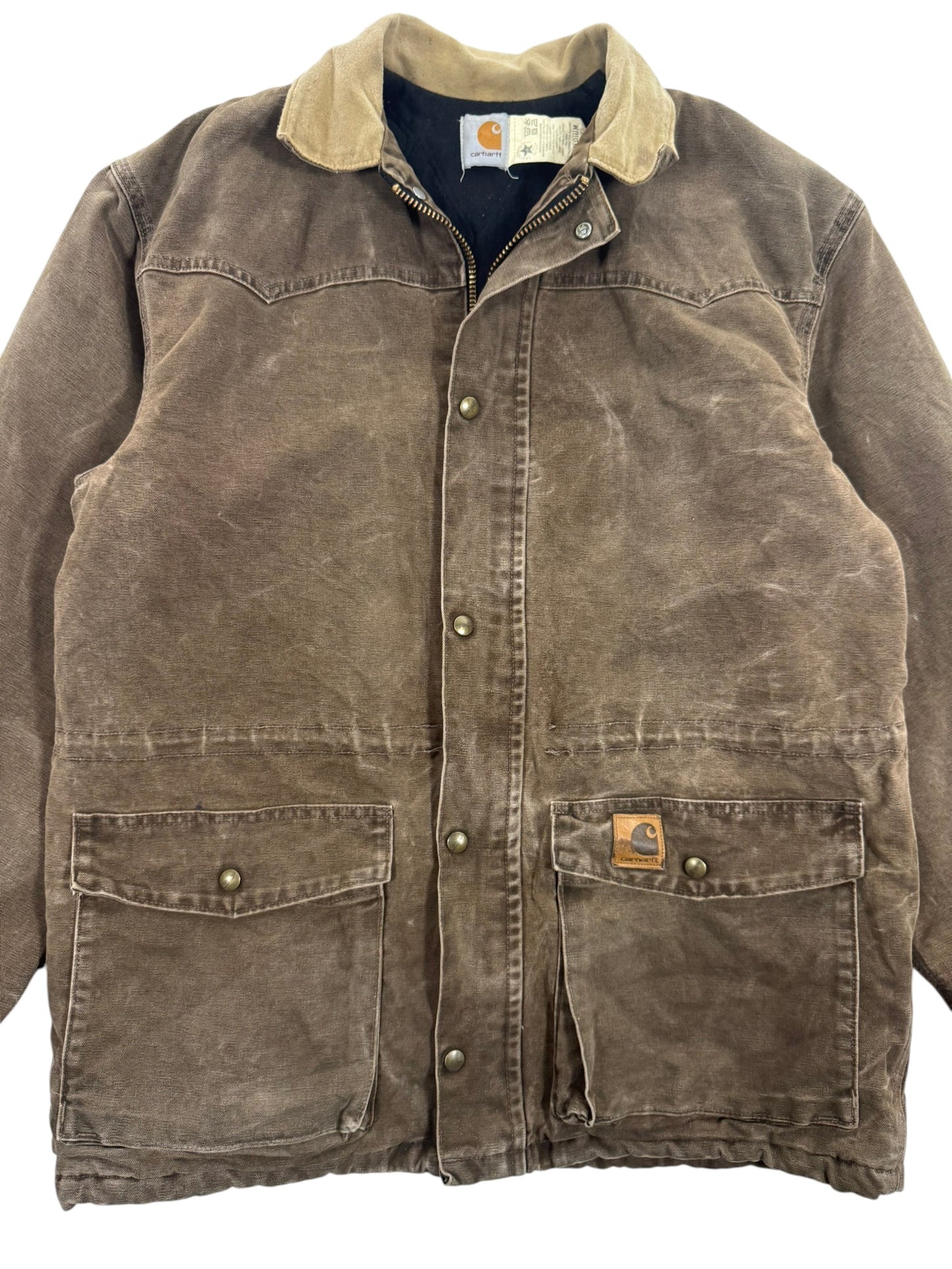 Vintage Carhartt CQ7082 CHT Brown Quilt Lined Collar Chore Coat Men's Medium