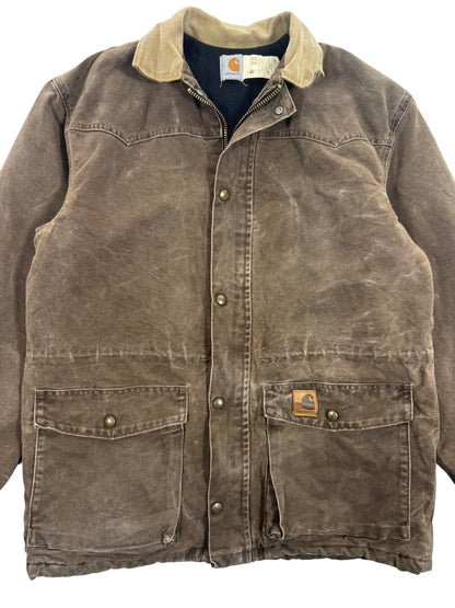 Vintage Carhartt CQ7082 CHT Brown Quilt Lined Collar Chore Coat Men's Medium