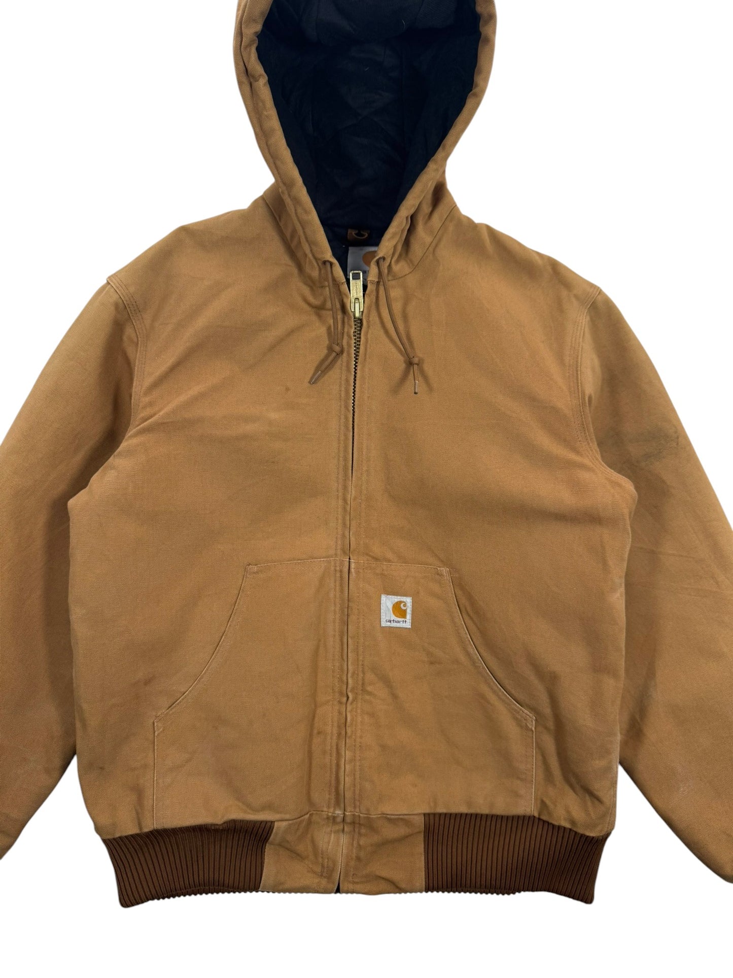 Carhartt J140 BRN Hooded Active Jacket Brown Quilted Linning Men's Size Small