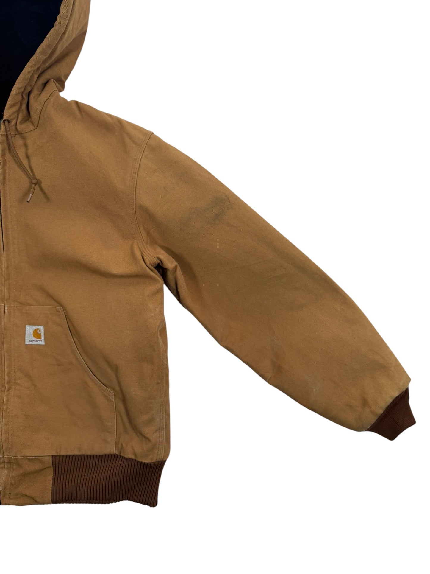 Carhartt J140 BRN Hooded Active Jacket Brown Quilted Linning Men's Size Small