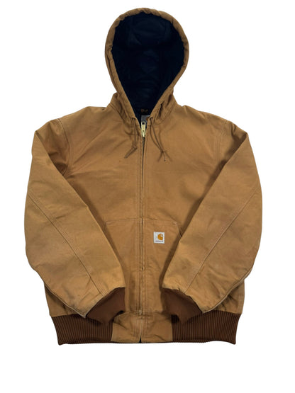 Carhartt J140 BRN Hooded Active Jacket Brown Quilted Linning Men's Size Small
