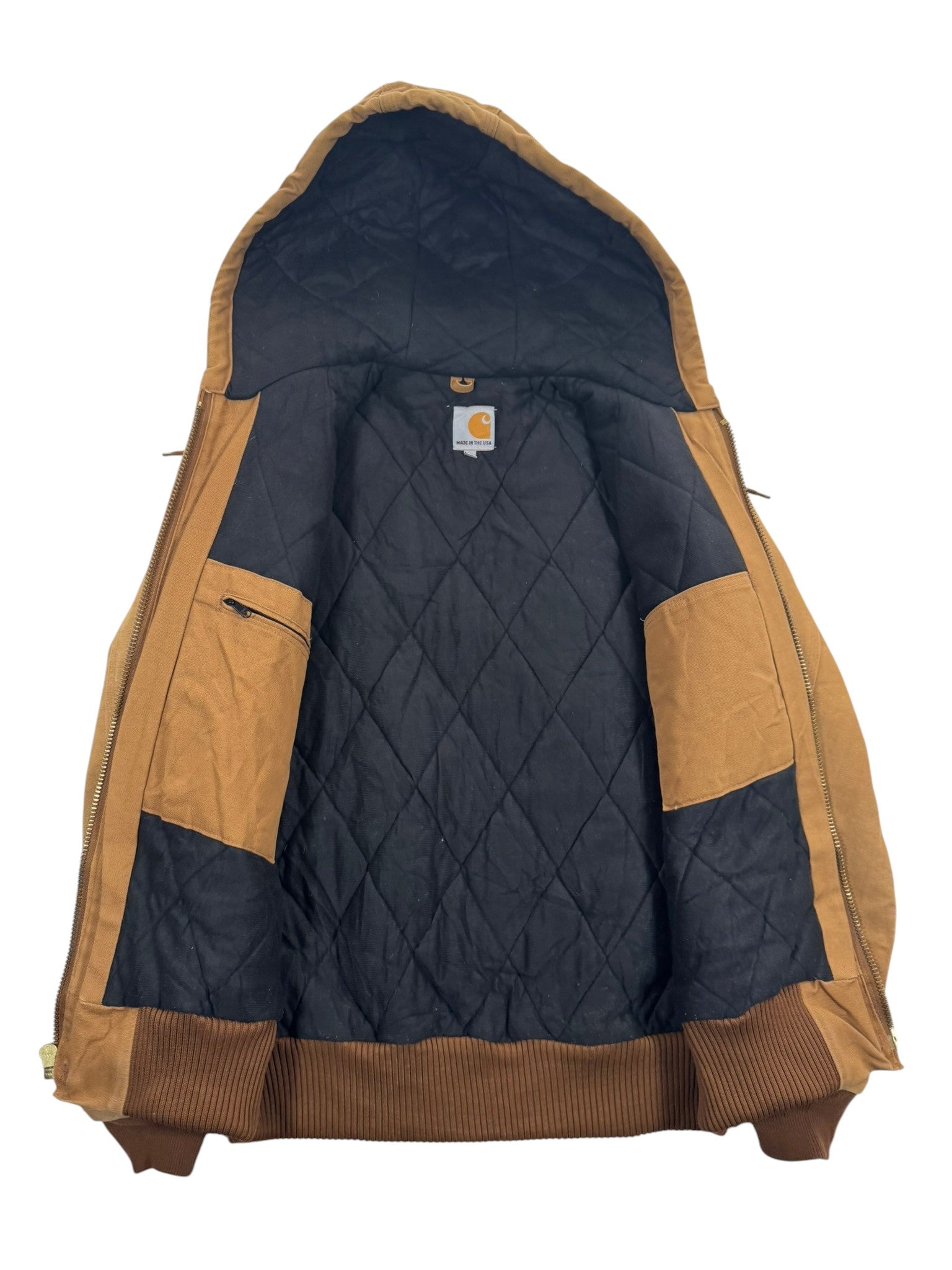 Carhartt J140 BRN Hooded Active Jacket Brown Quilted Linning Men's