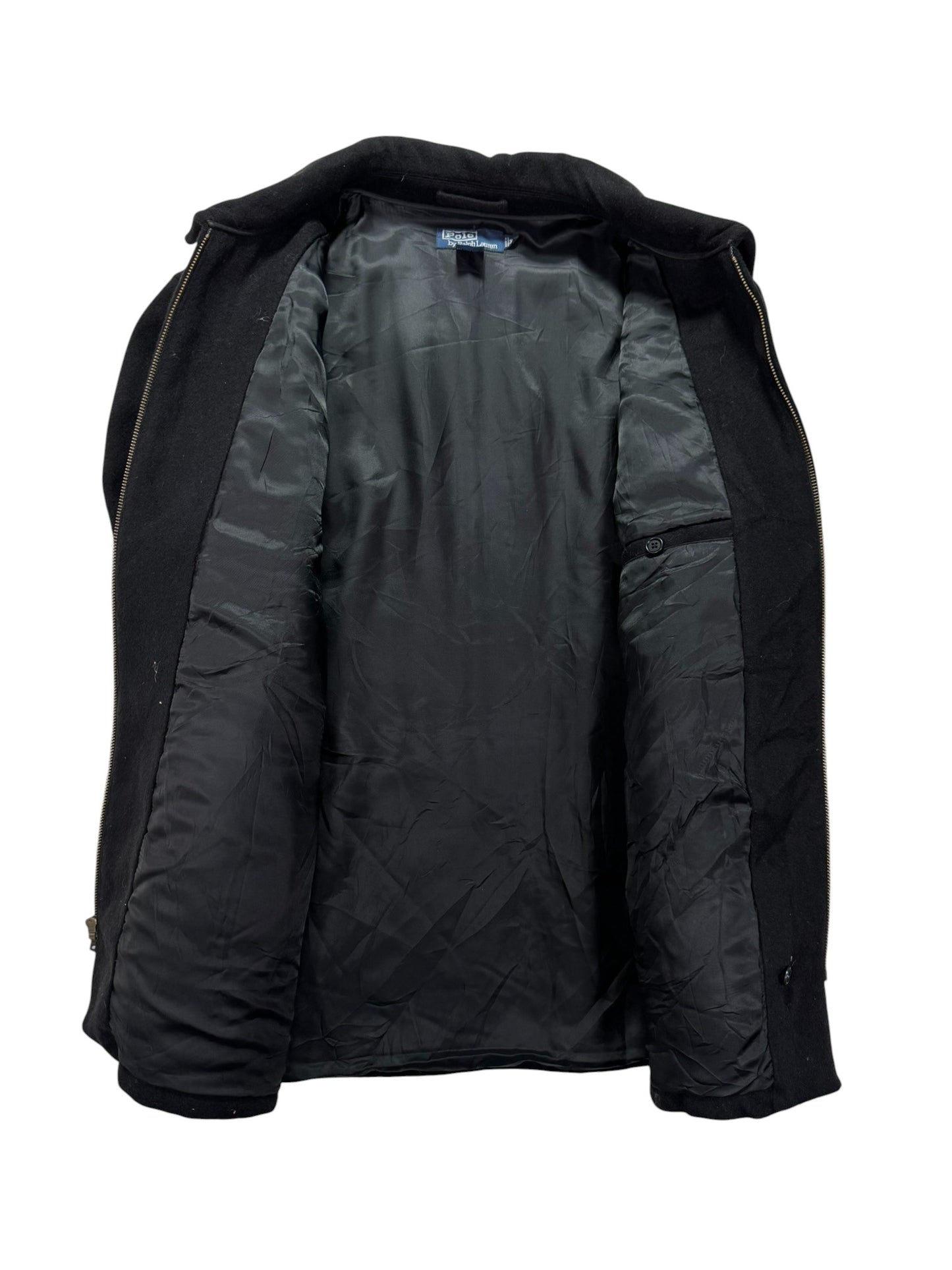 Vintage Polo Ralph Lauren Coat Mens Size XL Black Wool Blend Heavy Full Zip