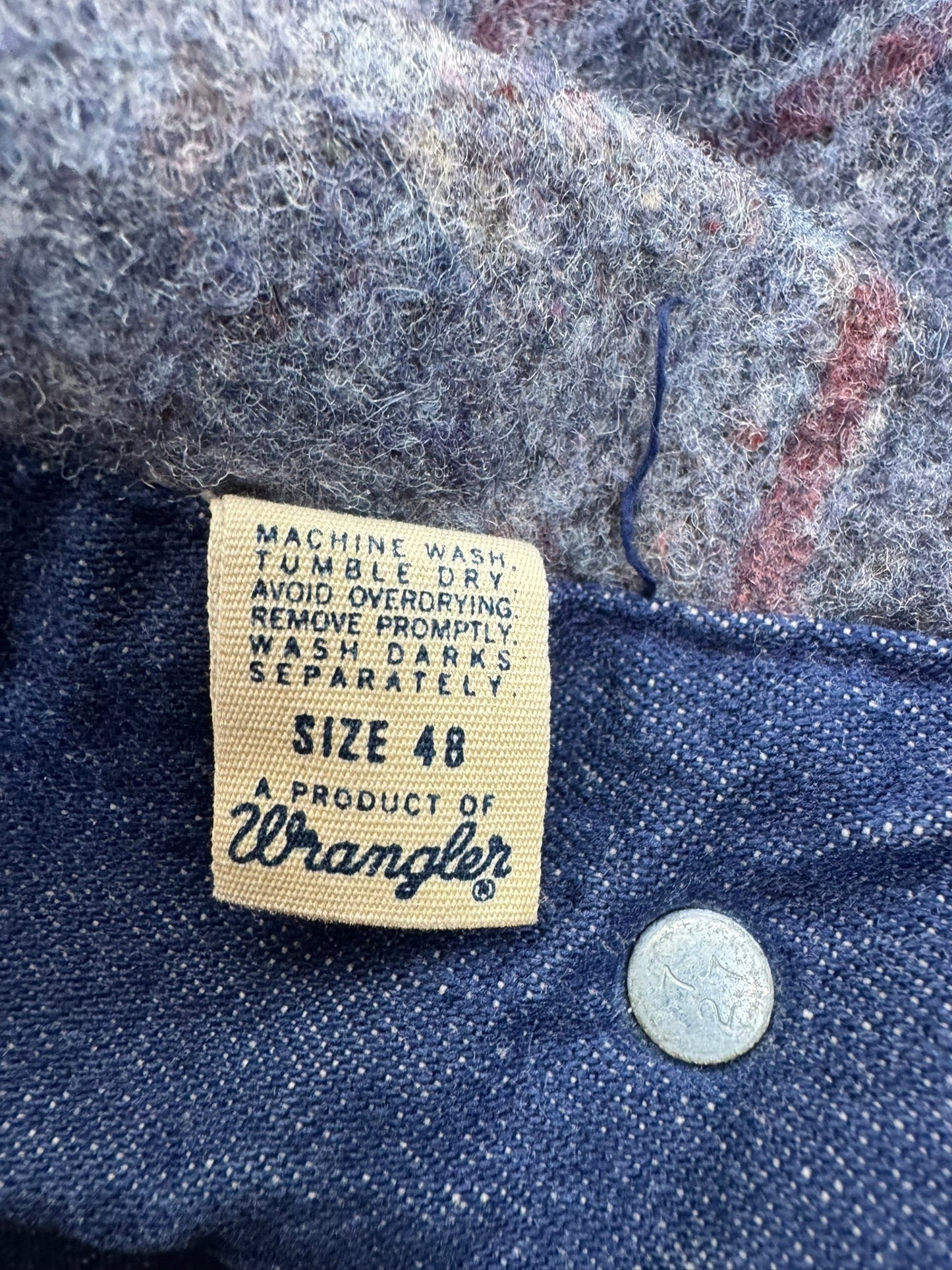 Vintage 60s Wrangler Blue Bell Denim Chore Jacket Blanket Lined Workwear Size 48 (XL)