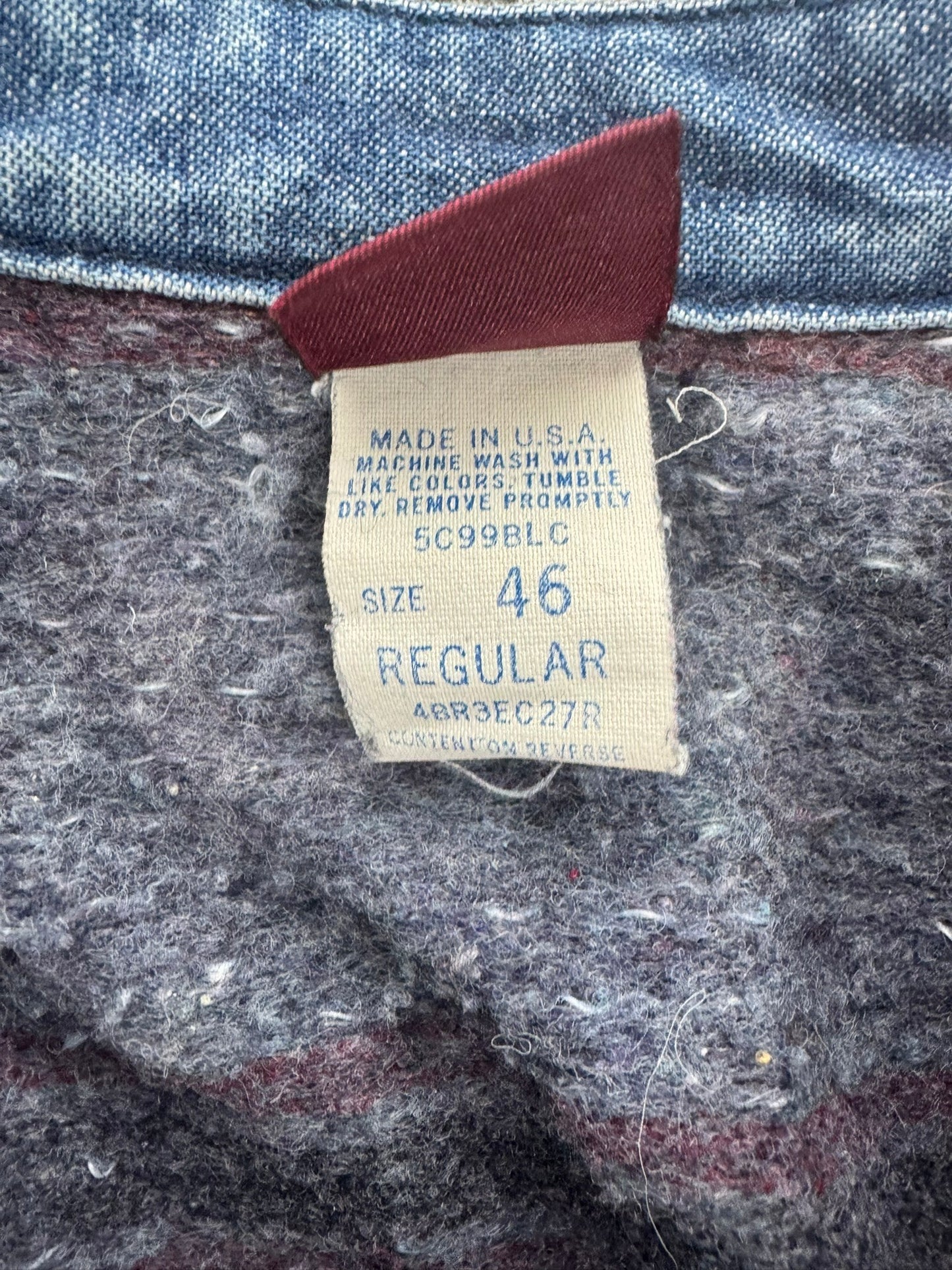 Vintage Wrangler Big Ben Denim Chore Jacket Blanket Lined USA Made Mens Sz 46 XL