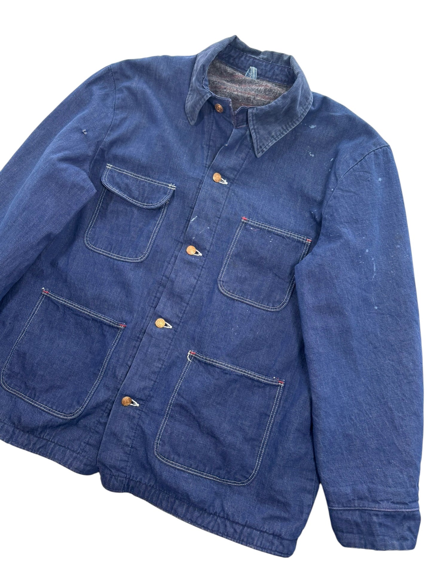 Vintage 60s Wrangler Blue Bell Denim Chore Jacket Blanket Lined Workwear Size 46 (XL)
