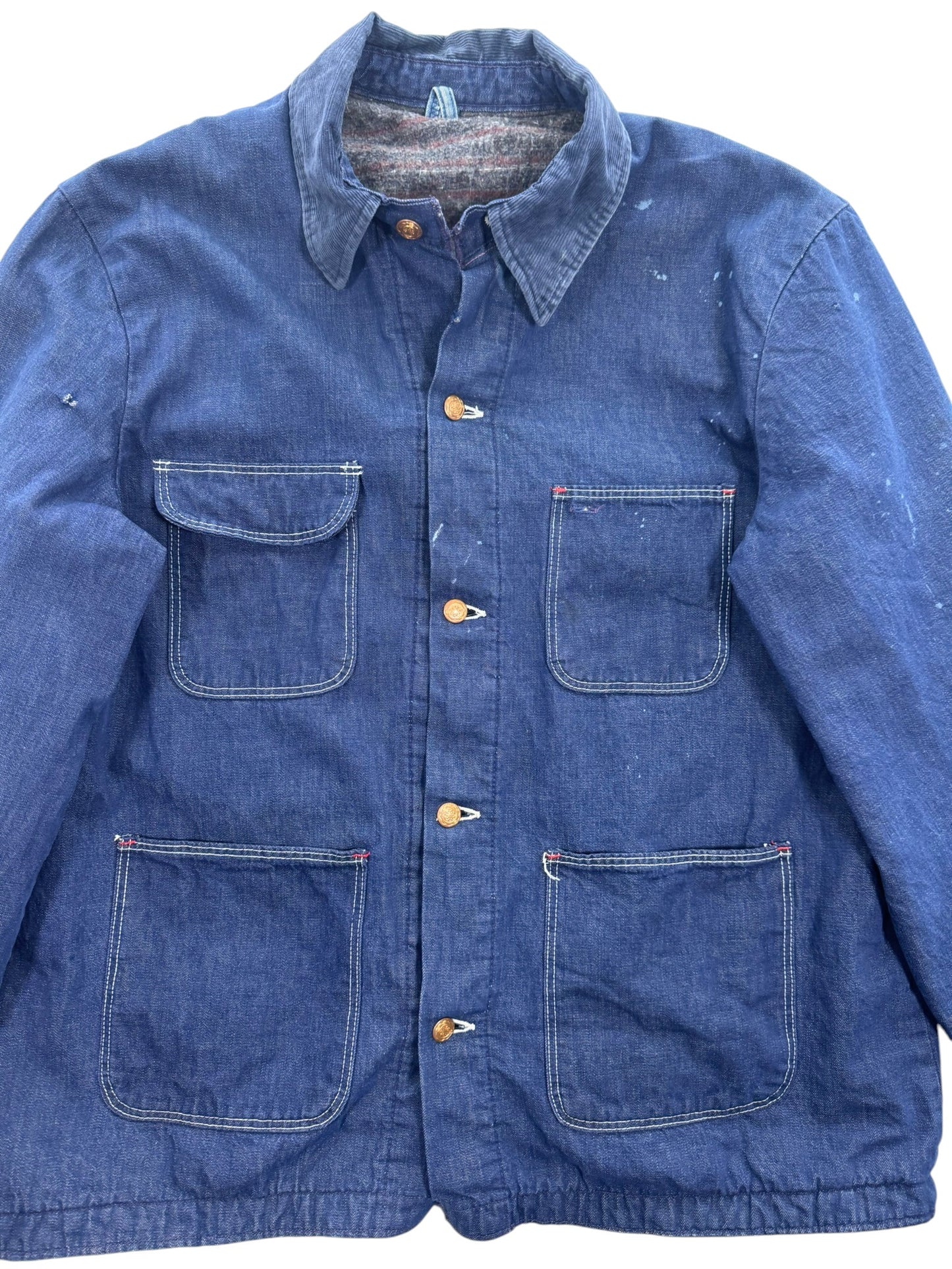 Vintage 60s Wrangler Blue Bell Denim Chore Jacket Blanket Lined Workwear Size 46 (XL)