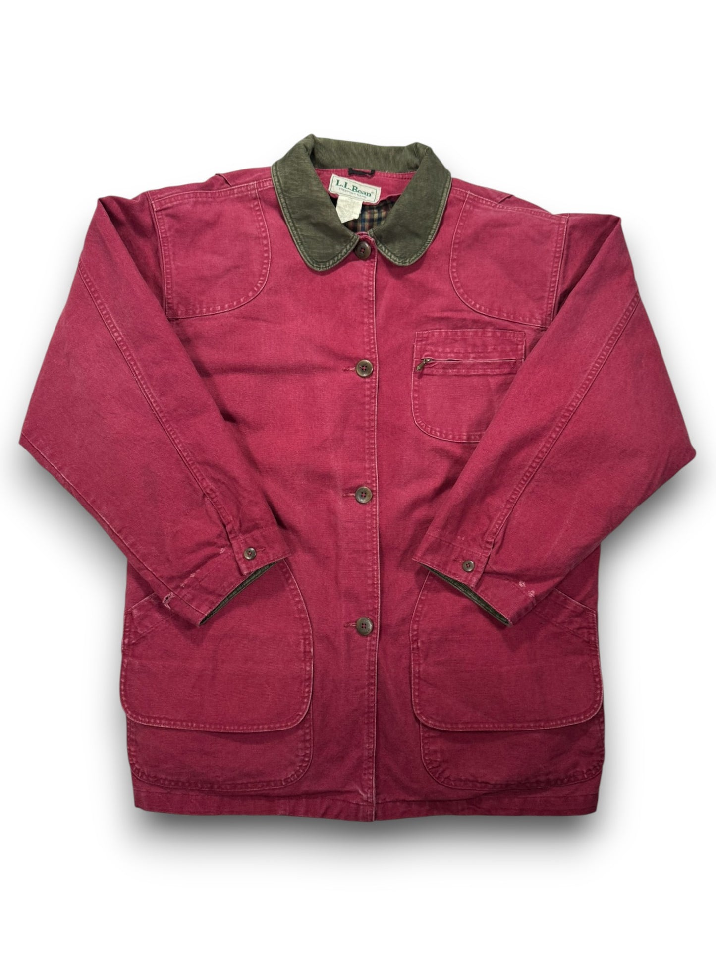 Vintage LL Bean Canvas Chore Barn Field Coat Corduroy Collar Fleece Liner Made in USA - XL