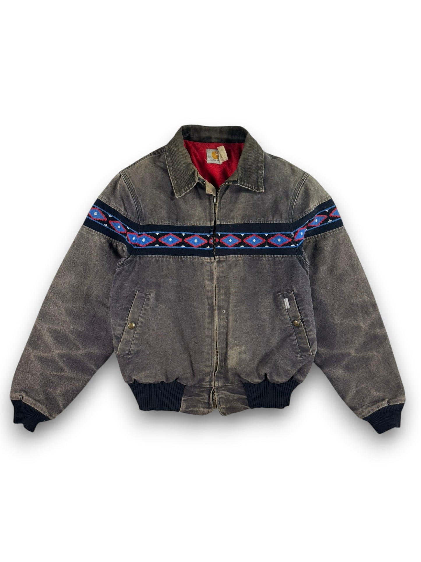 Faded Carhartt JQ035 Southwest Aztec Jacket Ruby Quilted Flannel 90s Sz M RARE