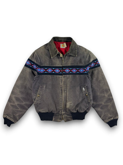 Faded Carhartt JQ035 Southwest Aztec Jacket Ruby Quilted Flannel 90s Sz M RARE