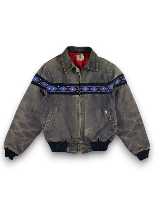 Faded Carhartt JQ035 Southwest Aztec Jacket Ruby Quilted Flannel 90s Sz M RARE