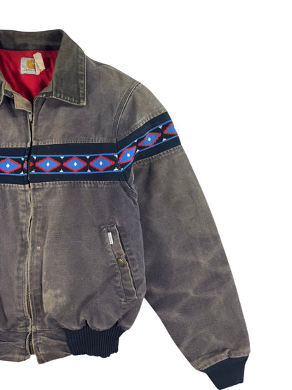 Faded Carhartt JQ035 Southwest Aztec Jacket Ruby Quilted Flannel 90s Sz M RARE