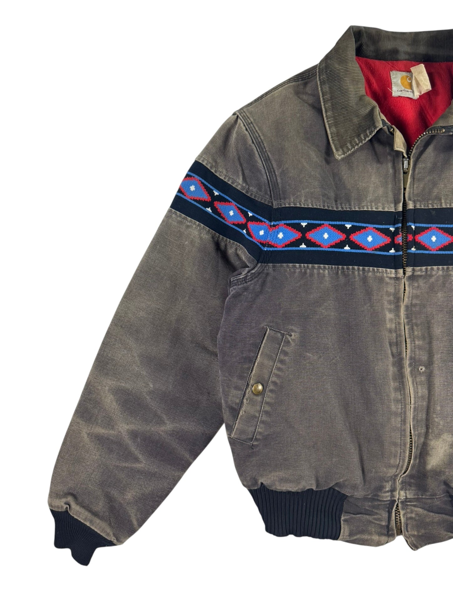 Faded Carhartt JQ035 Southwest Aztec Jacket Ruby Quilted Flannel 90s Sz M RARE
