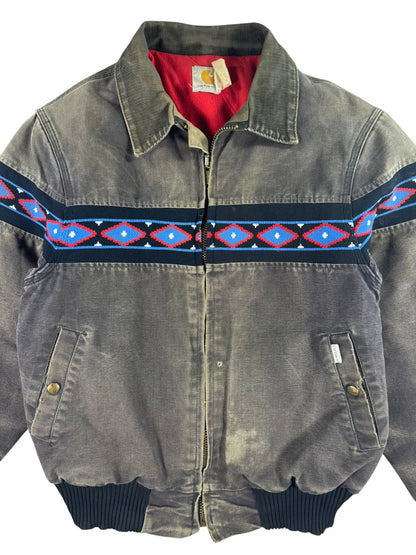 Faded Carhartt JQ035 Southwest Aztec Jacket Ruby Quilted Flannel 90s Sz M RARE