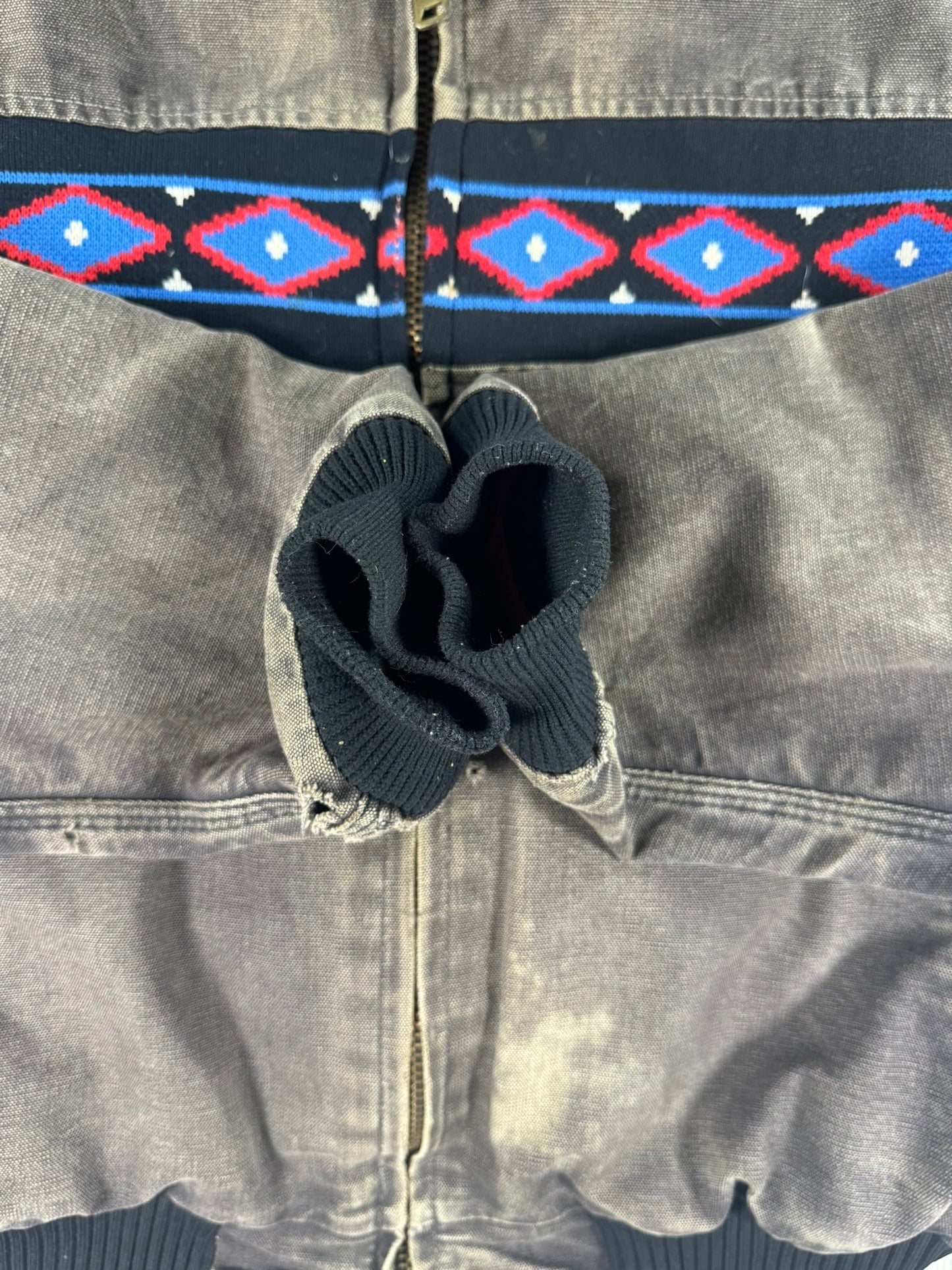 Faded Carhartt JQ035 Southwest Aztec Jacket Ruby Quilted Flannel 90s Sz M RARE