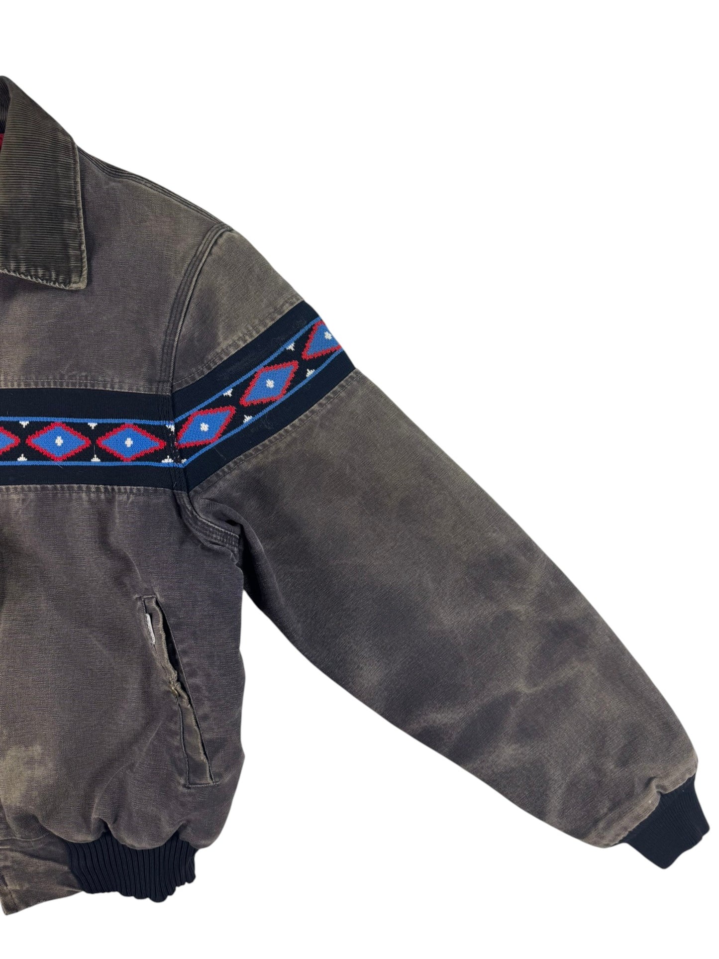Faded Carhartt JQ035 Southwest Aztec Jacket Ruby Quilted Flannel 90s Sz M RARE