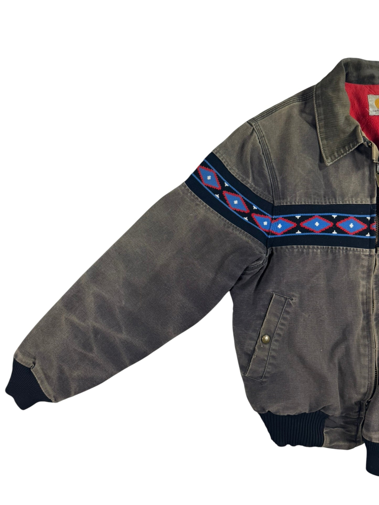 Faded Carhartt JQ035 Southwest Aztec Jacket Ruby Quilted Flannel 90s Sz M RARE
